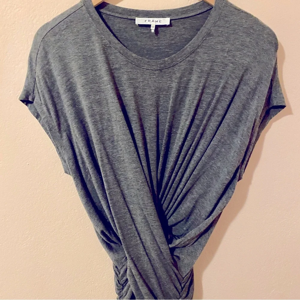 Frame Shirred Muscle Gray Faux Wrap Dress in dark heathered Gray Size Small - Picture 3 of 7